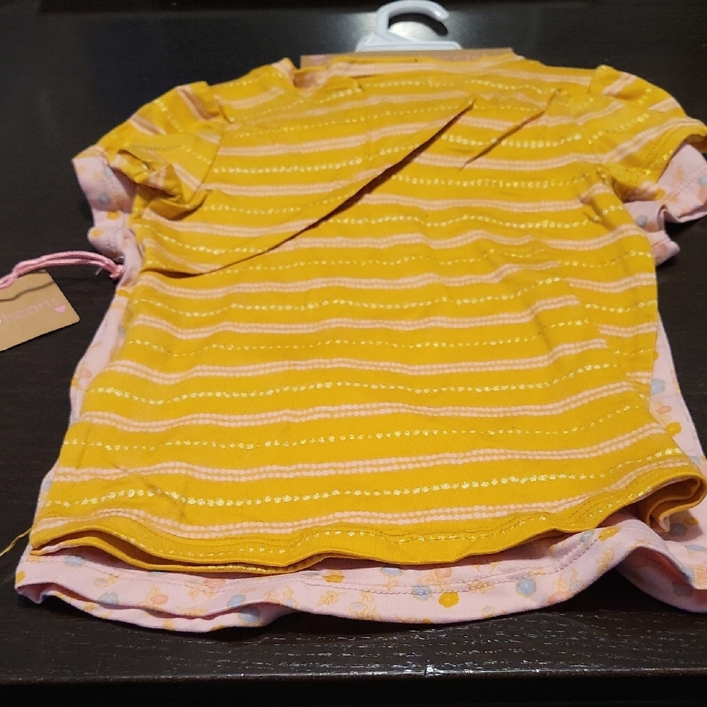 Pink and Yellow Print Toddler Shirts with Headband (3T)